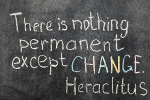 famous Ancient Greek philosopher Heraclitus quote about change on blackboard